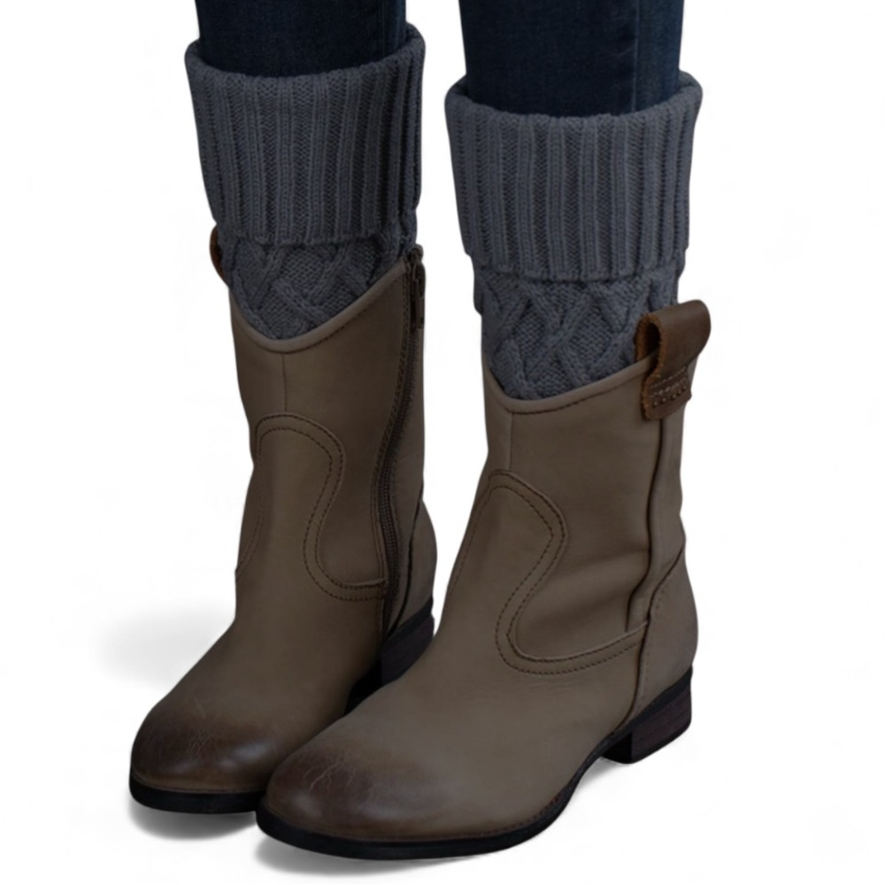 Cable Knit Leg Warmers Boot Cuffs Short Ankle Style Dark Gray EUC